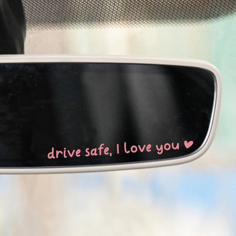 CYLDGNS 3 x Car Rear Mirror Vinyl Decal Stickers Water Bottle Decor Cute Laptop Sticker Aesthetic Tumbler Positive Affirmation Decal Car Rearview for Women Gift for Her (Pink, Drive Safe I Love You) - Image 2